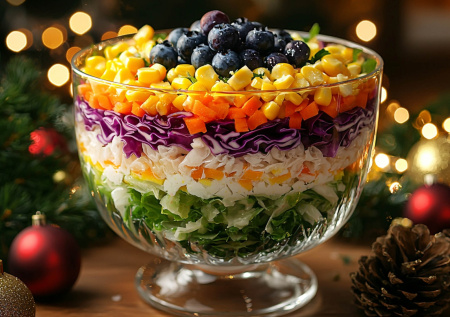 Постное меню на Новый год: разноцветный салат из 5 овощей и одной ягоды