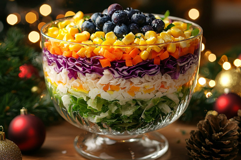 Постное меню на Новый год — приготовьте разноцветный салат «Радуга»