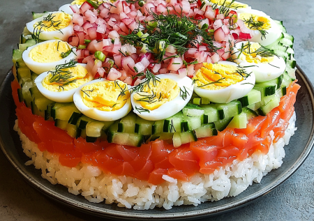 Готовлю один раз в год на Новый год салат «Япоша» — невероятное сочетание с красной рыбой: вкуснее шубы и мимозы