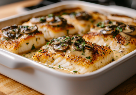 Сочетание на миллион: треска, запеченная с грибами в сметане, — обалденный рецепт на обед или ужин