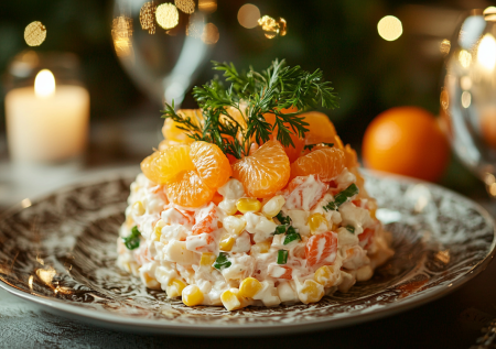 Такой крабовый салат вы еще не пробовали: новогодний рецепт с мандаринами