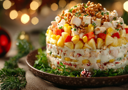 Салат «Зимнее солнце» — освежающий и сияющий: достоин быть в центре новогоднего стола