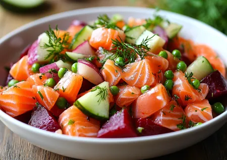 Винегрет с красной рыбой: простой способ приготовить ресторанный салат