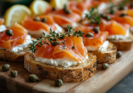 Идея для новогоднего стола: бутерброды с красной рыбой и ананасами