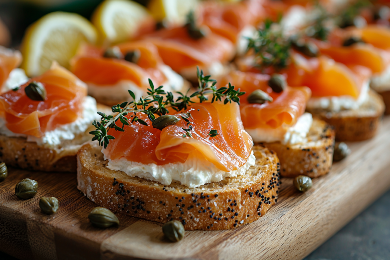 Идея для новогоднего стола: бутерброды с красной рыбой и ананасами