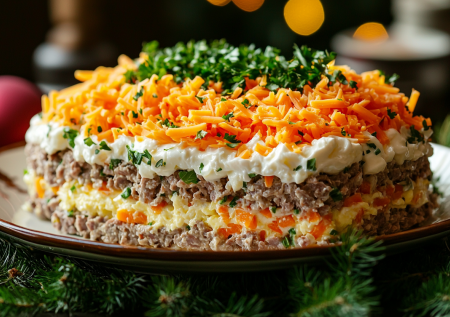 Изысканный салат с печенью — выглядит дорого, стоит копейки: готовим новогодний стол без больших трат