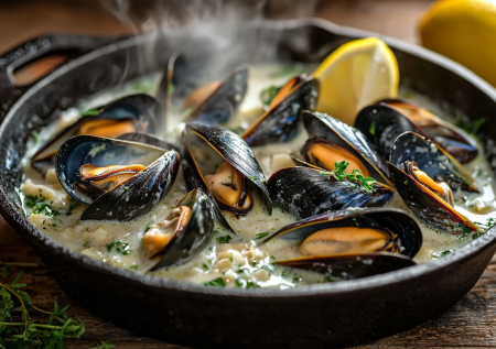 Французская роскошь за 20 минут: мидии в сливочно-винном соусе с чесноком