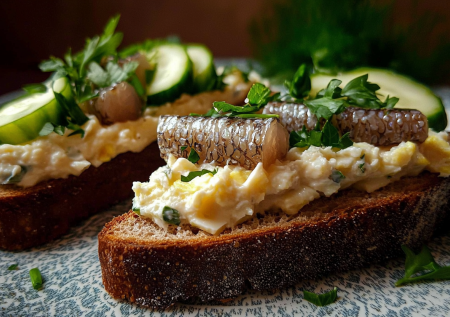 Эта простая закуска победит любую новомодную брускетту: закусочные бутерброды с селёдкой и лучком