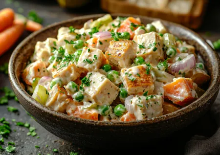 Веганский оливье с секретным ингредиентом: салат для поста и не только