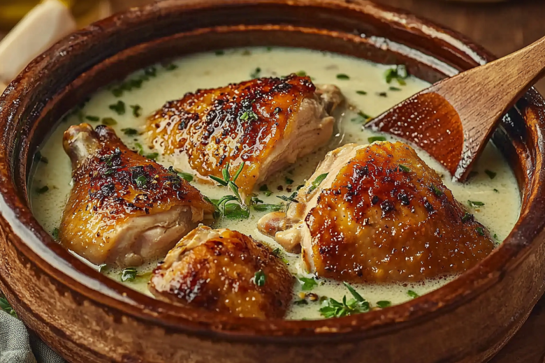 Блюда с алкоголем — цыпленок в винном соусе с грибами и сливками