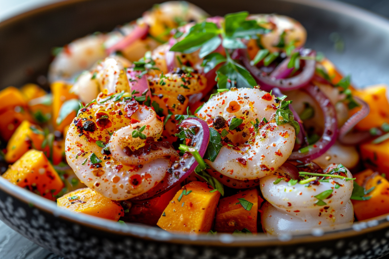 Готовится за 20 минут: салат с кальмарами и тыквой — идея на Новый год