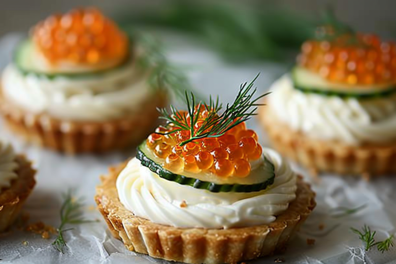 Тарталетки с икрой и огурцами
