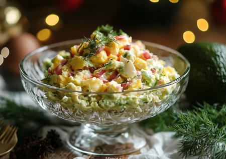 Больше не готовлю мимозу. Собираю легкий салат с авокадо, яйцом и шпротами. Свежо, ярко, по-новогоднему