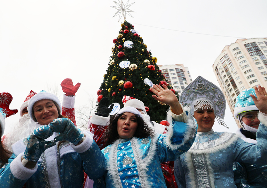 Акция «Новогодний десант Дедов Морозов и Снегурочек» у Российской детской клинической больницы в Москве