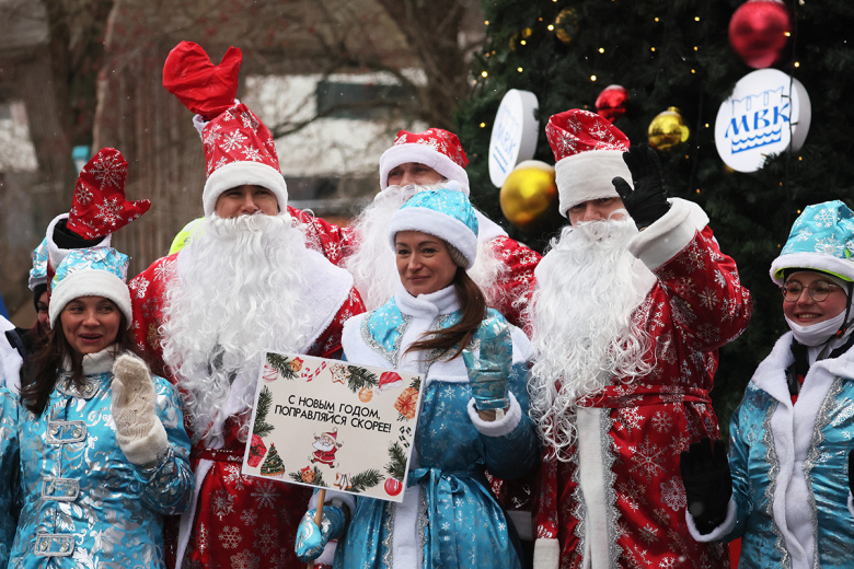 Акция «Новогодний десант Дедов Морозов и Снегурочек» у Российской детской клинической больницы в Москве