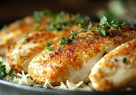 Больше никакой сухой грудки. Запекаю ее в «панцире» из пармезана и трав. Сочное мясо под хрустящей шубкой