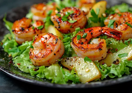 Креветки с хрустящей грушей: необычный салат за 20 минут