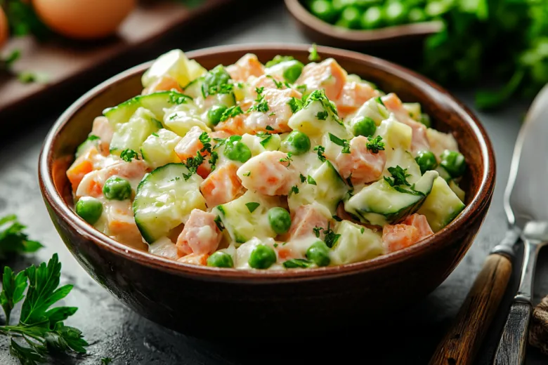 Оливье со свежими огурцами