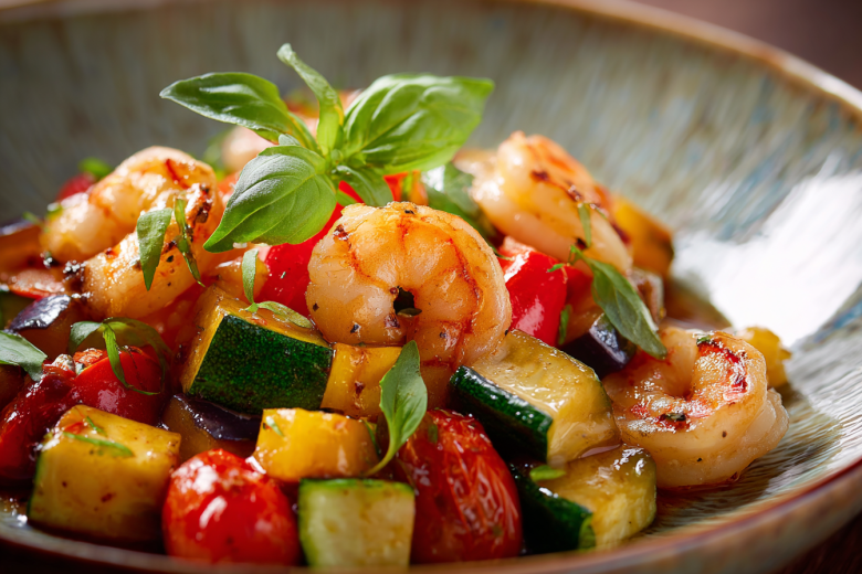 Салаты с креветками — приготовьте рачков с рататуем и базиликом