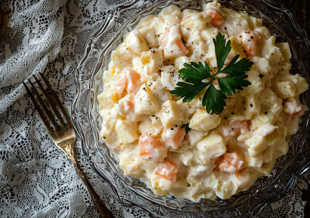 Тот самый салат из трески по ГОСТу: соленые огурцы придают пикантность