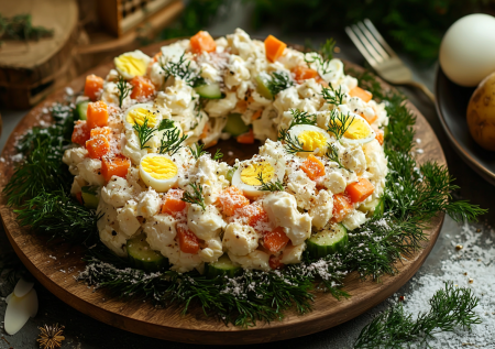 Салат «Рождественский» — изысканность из простых продуктов: ставьте сразу в центр стола на Новый год