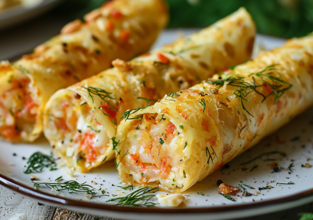 Беру крабовые палочки и творог, и через 15 минут уже едим: закусочные трубочки из лаваша