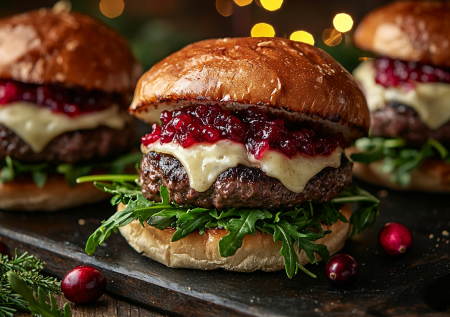 Праздничные гамбургеры с сыром бри и клюквенным чатни: из фастфуда в новогодний шедевр
