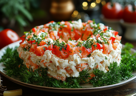 Лучшая версия крабового салата из всех, что пробовала: свежий — самое то для новогоднего застолья