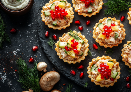 Шедевр на новогодний стол из доступных продуктов: тарталетки с начинкой из 3 ингредиентов