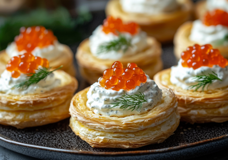 За полчаса — 20 мини-порций праздника. Волованы с творожным кремом и икрой. Изысканно и вкусно