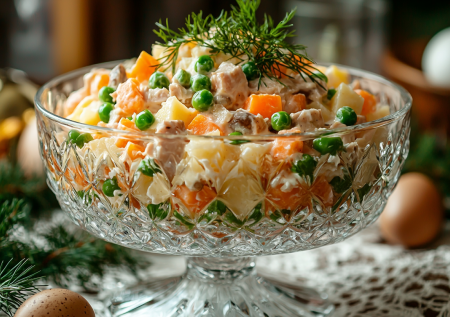 Новый вкус привычного новогоднего салата: Оливье с маринованными грибами, который гости съедят первым