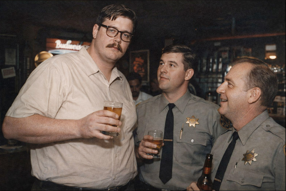 Эдмунд Кемпер с полицейскими в представлении ИИ