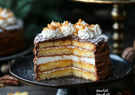 Ананасы, орехи и шоколадная глазурь! Пеку торт «Звездопад». Воздушный, хрустящий и безумно красивый в разрезе