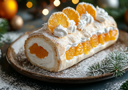 Рулет «Новогодний» с мандаринами — безешная вкуснота с цитрусовым курдом: готовим настоящее украшение стола