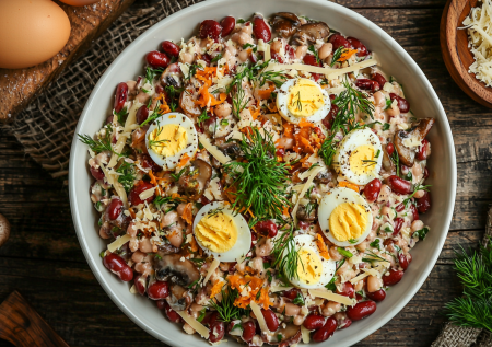 Этот салат хочется есть всегда: необычное комбо из фасоли и грибочков — гармония вкусов для повседневного и праздничного стола