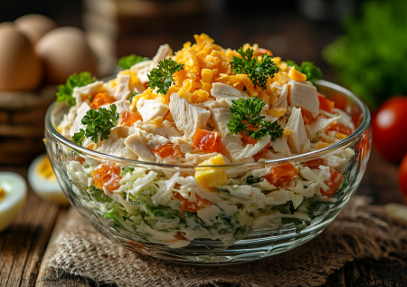 Готовим новогодний стол без больших трат: салат «Нежный» с пекинской капустой и курицей — легкий