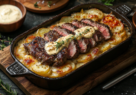 Главный номер новогоднего меню — нежные медальоны с картофельным гратеном. Простое праздничное горячее