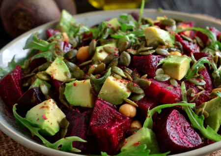 Идеален в Новый год: постный салат с авокадо и печеной свеклой