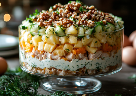 К Новому году за 15 минут: салат «Каприз» — для него только яйца сварить. Он невероятно вкусный и без тонны майонеза