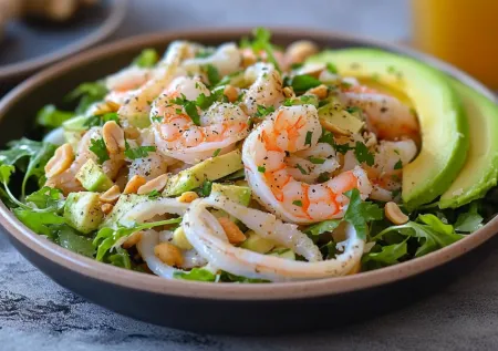 Океанский микс: готовим салат с креветками и кальмаром