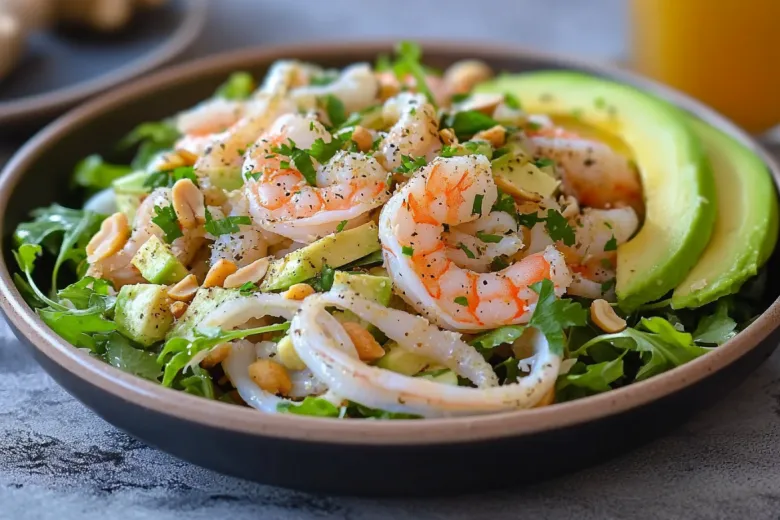 Океанский микс: готовим салат с креветками и кальмаром