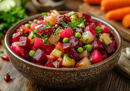 Постный винегрет на Новый год: яркий салат без мяса и майонеза