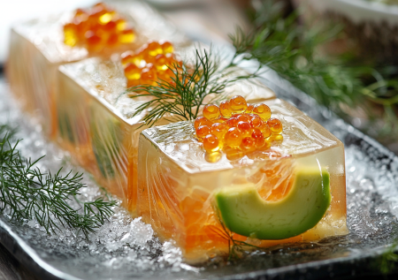 Ваш беспроигрышный новогодний вариант: заливное из форели с авокадо и икрой. Прозрачное, изящное, мгновенно исчезает