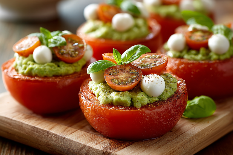 Лодочки из томатов с икрой из авокадо