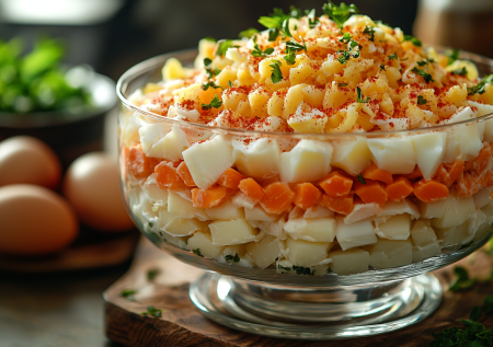 Салат мимоза с кальмарами вместо консервов — изысканный и богатый вкус морепродуктов: самое то к Новому году