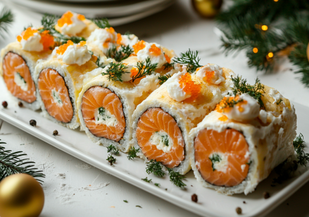 Закусочный рулет «Царский»: эффектная холодная закуска для новогоднего стола — собираем за 15 минут