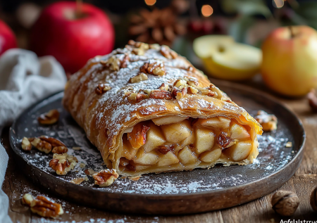 Тонкое тесто, яблоки и орехи — скручиваю австрийский апфельштрудель. Хрустящий рулет, который тает во рту