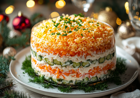 Слой чесночного сыра делает этот салат непохожим на другие: готовим «Симфонию» на Новый год