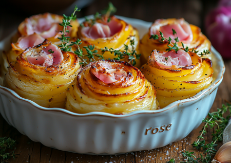Новогодний шик в одном блюде: картофельные розы с начинкой из ветчины и сыра. Красота, где уже есть и основа, и начинка