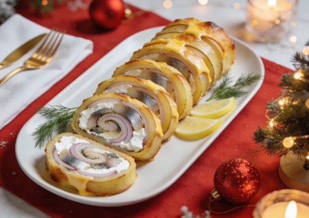 Картофельный рулет с селедкой — холодная закуска на Новый год из простых ингредиентов
